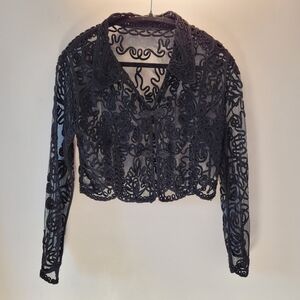 Asian inspired lace embroidered sheer cardigan - M